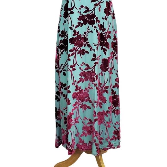 Yigal Azrouel Y2K Silk Blend Slip Dress 6 Elegant Teal w/ Plum Velvet Floral NWT - Picture 6 of 16